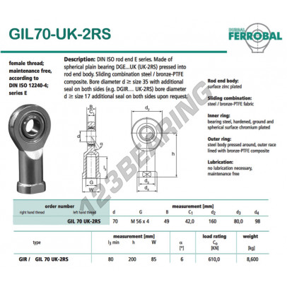 GIL70-UK-2RS-DURBAL